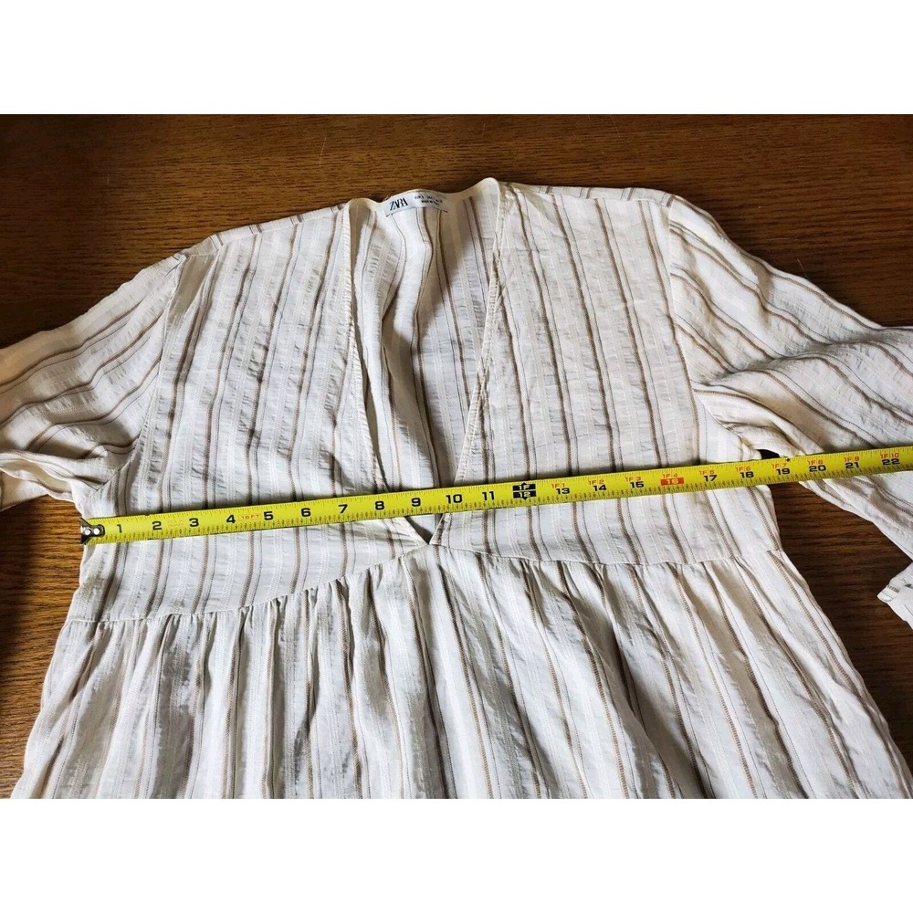 SOLD Zara Small Women White Maxi Dress Tiered Long Bohemian Striped Romantic - Picture 12 of 15